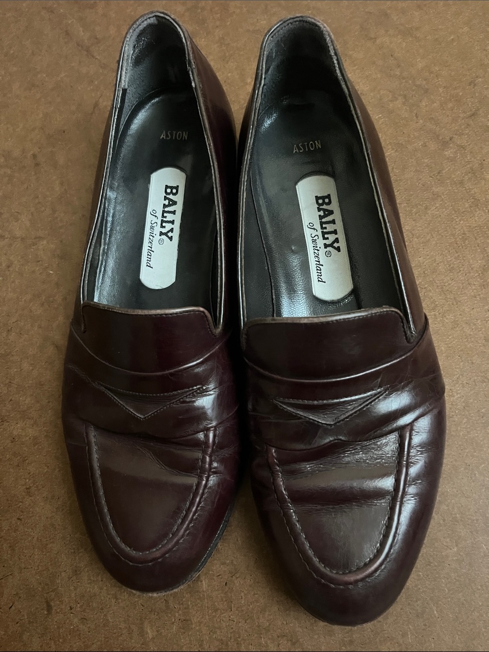 Vintage Bally of Switzerland "Aston" Burgundy Leather Loafers Size 8.5D